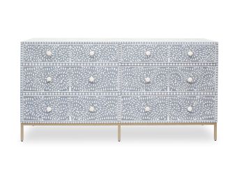 Cleo Bone Inlay Chest of 6 Drawers | Light Grey