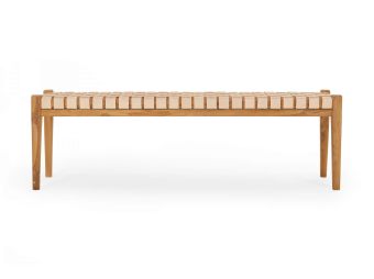 Cuba Bench | Woven Nude Leather | Solid Teak Wood