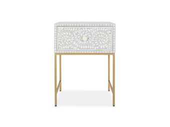 Cleo Bone Inlay Bedside Table | Light Grey | Handcrafted | Unique