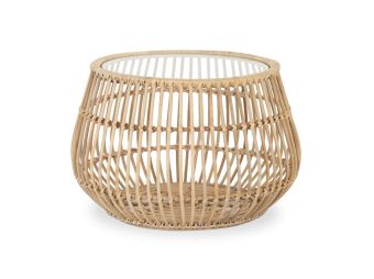 Tovia Rattan Side Table | Natural with Glass Top