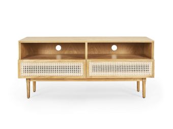 Tara TV Unit | 120cm | Natural Oak & Wicker | Coastal Style