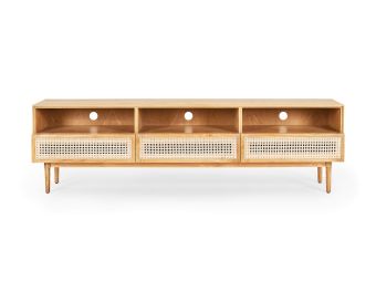 Tara TV Unit | 180cm | Natural Oak & Wicker | Coastal Style