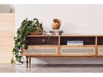 Tara TV Unit | 180cm | Natural Oak & Wicker | Coastal Style