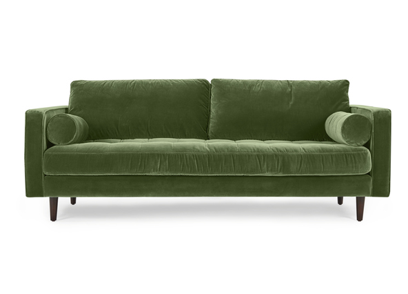 Draper 3 Seat Sofa Velvet Green Front