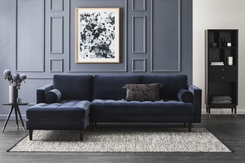 Draper Corner Sofa Navy Velvet Style Shoot