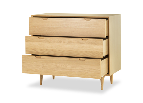 Erikson 3 Chest of Drawers Oak Open Angle