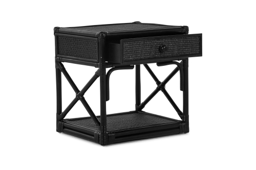 Seychelles Bedside Table Black Open Drawer Angle