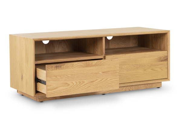 Bronte TV Unit 120 Natural Drawer Open Angle