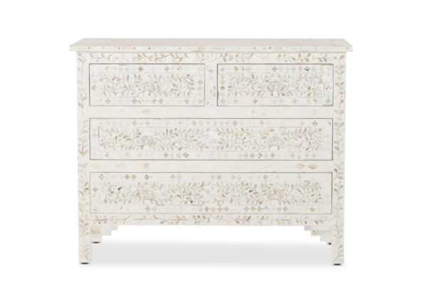 Portia Mother of Pearl Inlay Chest of 4 Drawers Front