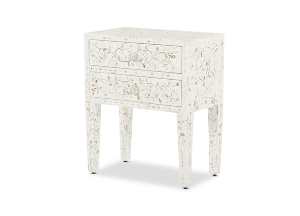 Portia Mother of Pearl Bedside Table White Angle